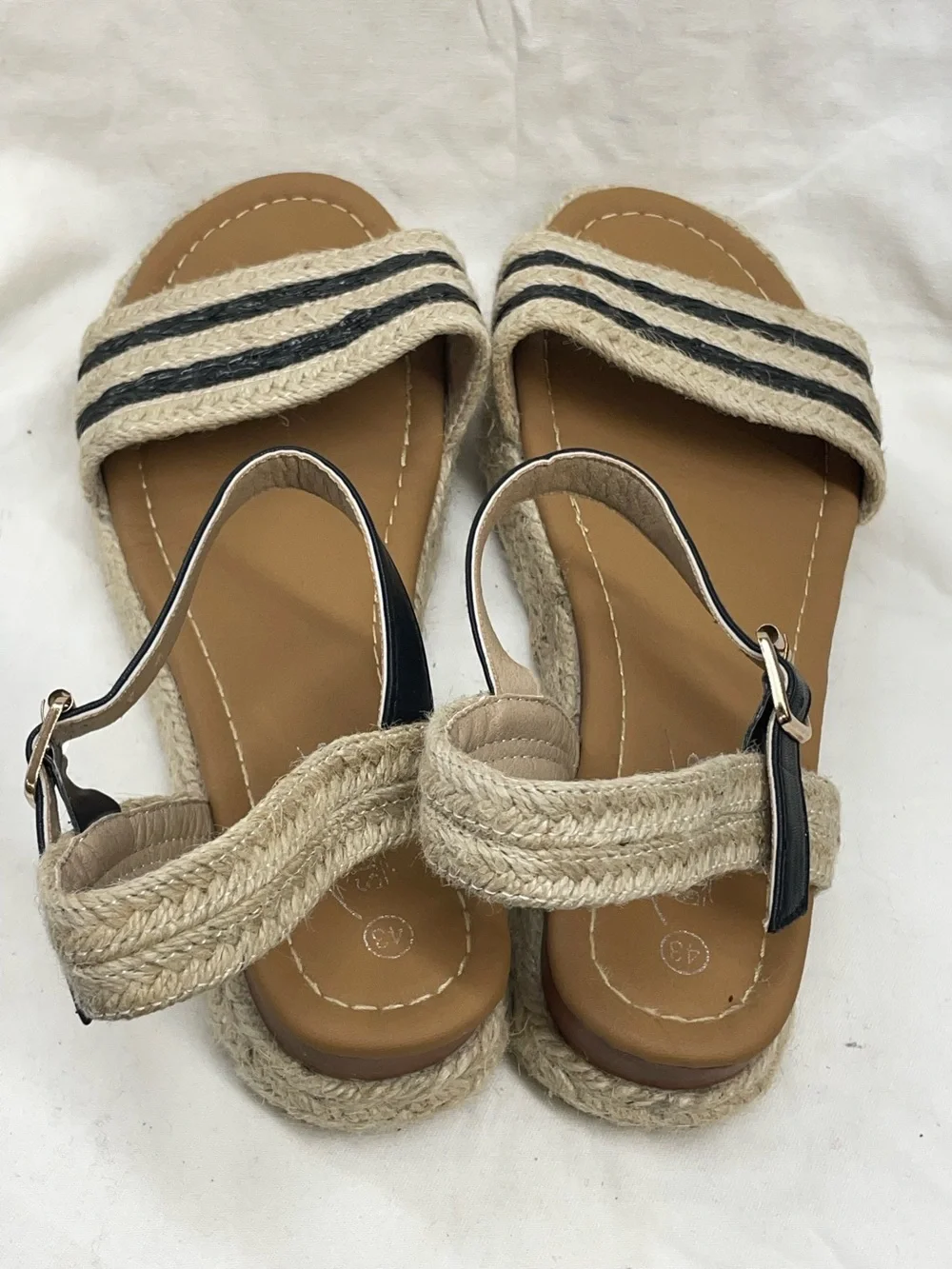 Shibever Espadrille Wedge Sandals in Beige and Black - Women Sz 43